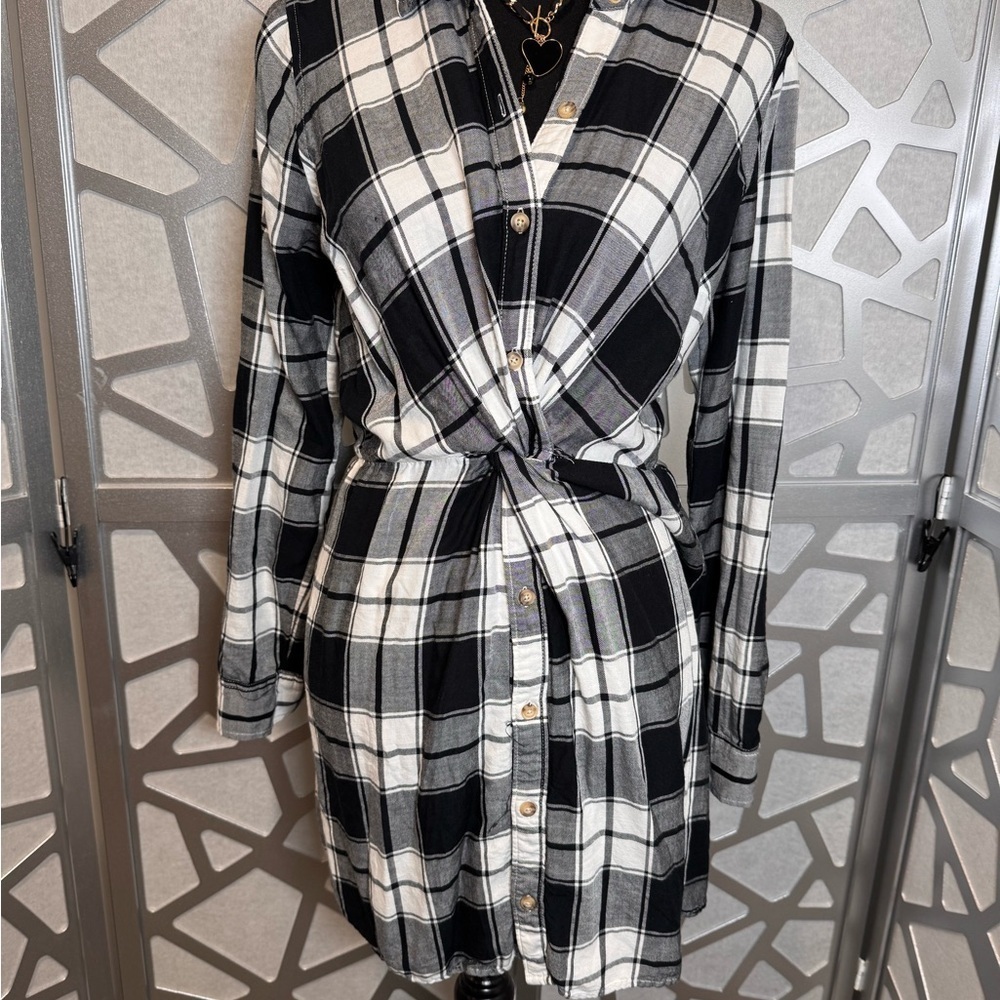 Abercrombie & Fitch Black White Plaid Shirt Dress Long Sleeve Size S